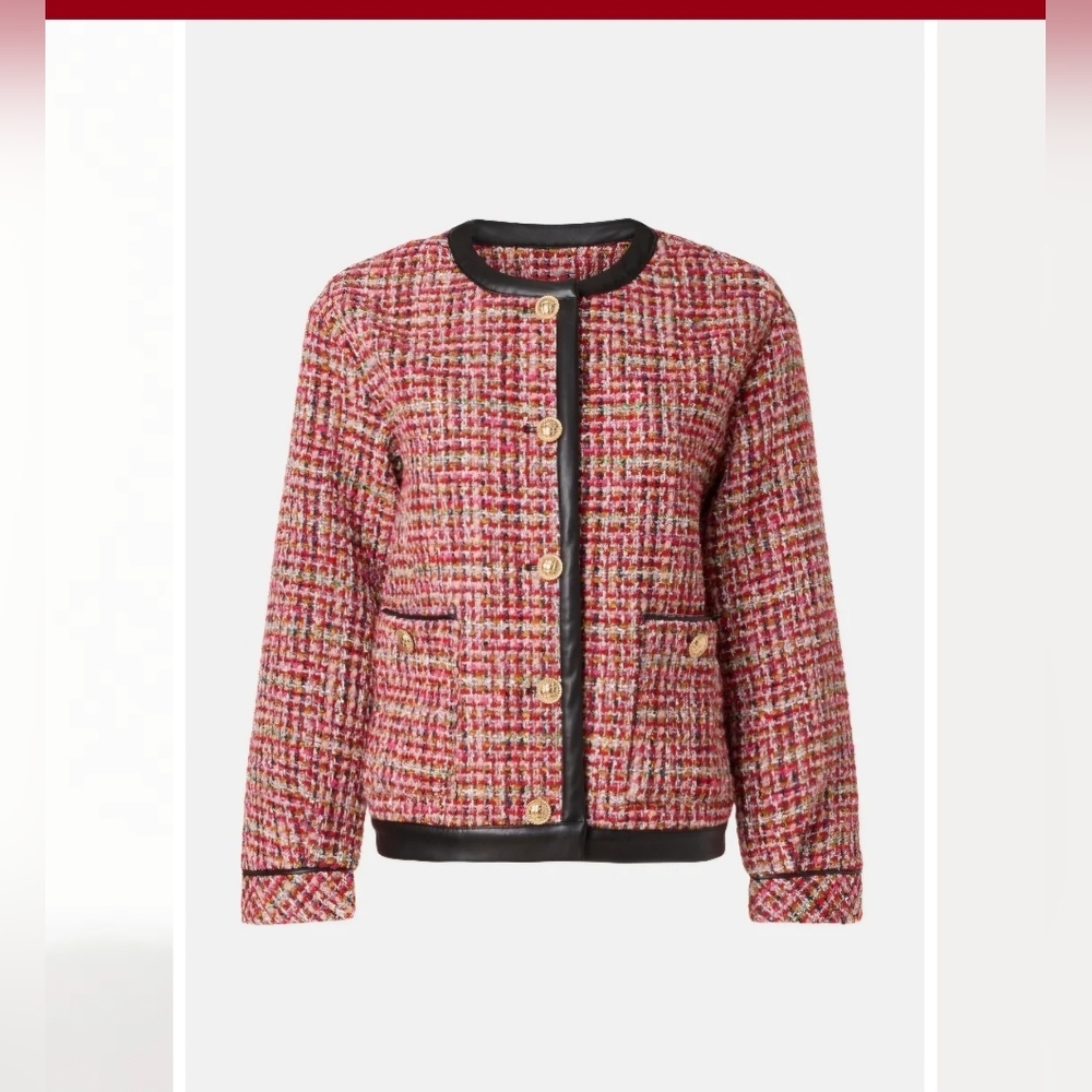 English Factory Pink Tweed Button-Front Jacket